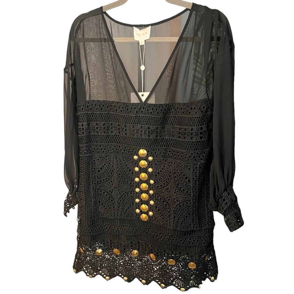 Ixiah Black Sheer Lace Long Sleeve Stone Cold Dress 6 NWT